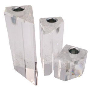 Crystal Candlestick Holders Hollywood Regency Art Glass Taper - Set of 3